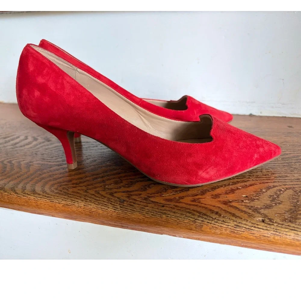 Kurt Geiger‎ London Red Suede Pointed Toe Kitten Heel Pumps Womens Size 39